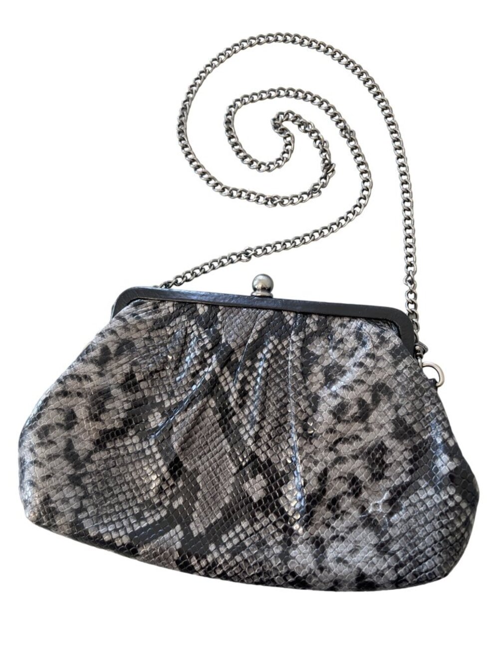 Patricia Nash Ealing Frame Bag Snake Crossbody Gray Black Leather Chain Strap